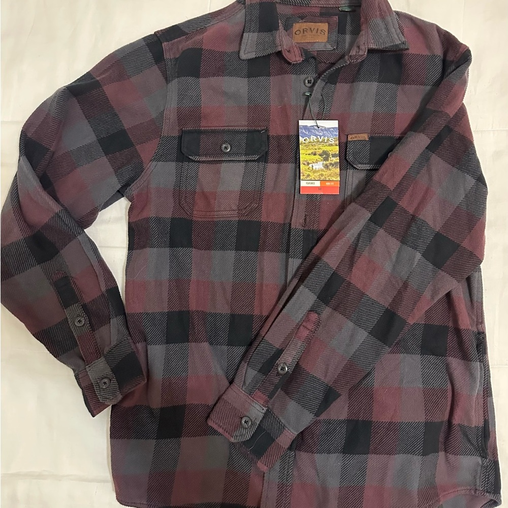 Orvis Men's Plaid Shirt - Purple and Black flannel button down NWT